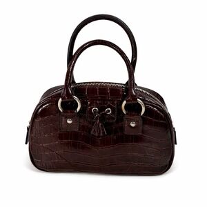 Tommy Hilfiger Satchel Handbag Burgundy Croc Embossed Faux Leather Tassel Bag